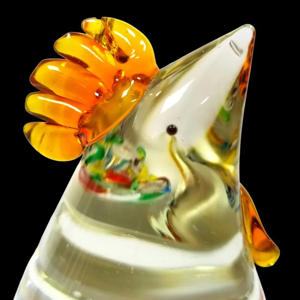 Colorful Murano Italy Blown Art Glass Rooster Paperweight Anamorphic  Figurine - Picture 7 of 12
